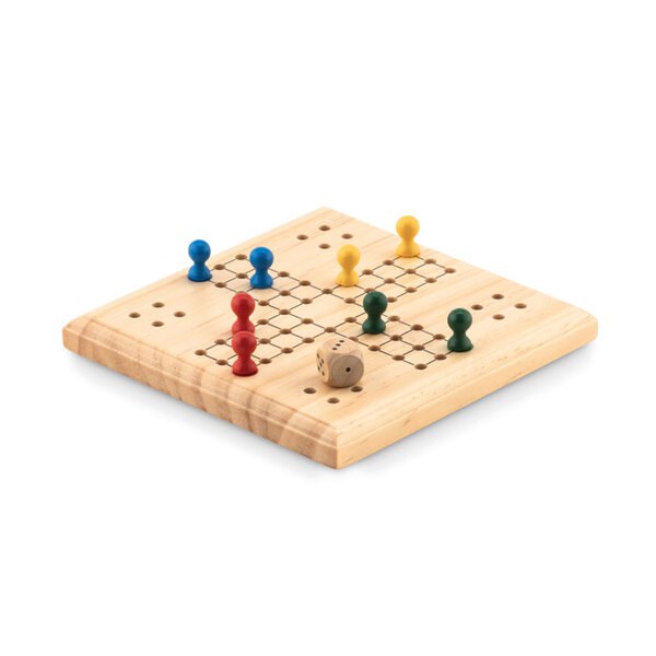 LUDO Dřevěná Ludo Hra v Bavlněném Pytlíku - GiftRetail MO6110