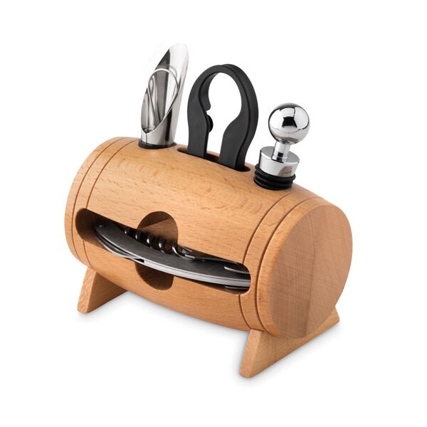 BOTA Rustic Wooden Barrel Wine Accessory Gift Set - GiftRetail MO9523