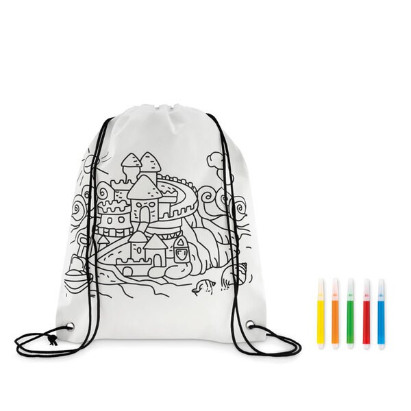 CARRYDRAW Kids Color-In Drawstring Bag with Markers - GiftRetail MO9887