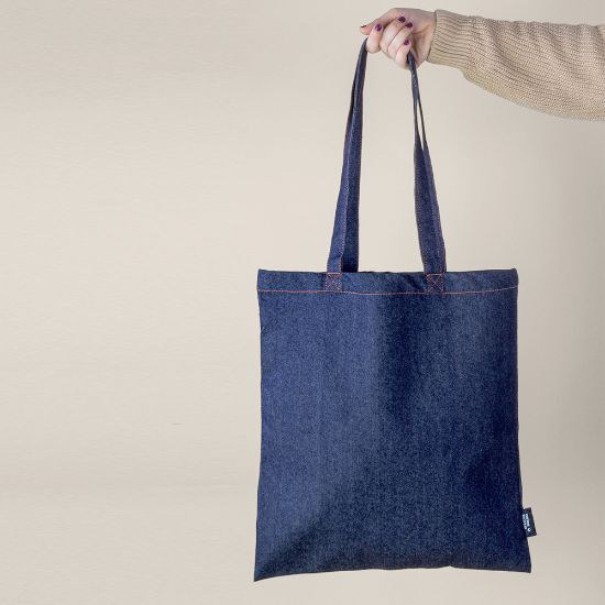 Cotton and Recycled Denim Bag with Long Handles NASHVILLE