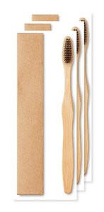 Pack of 3 GiftRetail MO9877 - DENTOBRUSH Eco-Friendly Bamboo Toothbrush in Kraft Box
