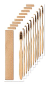 Pack of 10 GiftRetail MO9877 - DENTOBRUSH Eco-Friendly Bamboo Toothbrush in Kraft Box