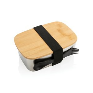 XD Collection P269.62 - Stainless steel lunchbox with bamboo lid and spork